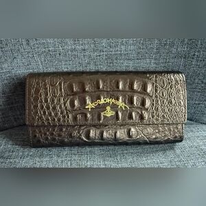 Vivienne Westwood Black Croc-Embossed Wallet with Gold Logo